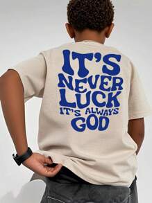 Boys & Teens Casual Printed Round Neck Short Sleeve T-Shirt, Summer Top - Apricot - View 6