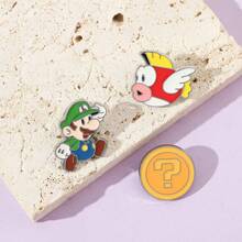 SuperMario 1/3 Pcs Creative Cartoon Mario Metal Badge Luigi Zinc Alloy Brooch Gold Coin Shape Enamel Badge Accessories A Gift For Friends - One Size - View 6