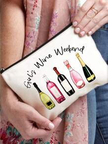 1pc Fashion Wine Bottle Makeup Bag, Lightweight Zippered Cosmetic Pouch, Multifunctional Travel Organizer, Casual Style, Handwash, No Strap, Polyester, Ideal Gift For Teachers, Friends, Graduation Essential Travel Essentials Travel Accessories Travel Must Haves - Multicolor - View 2