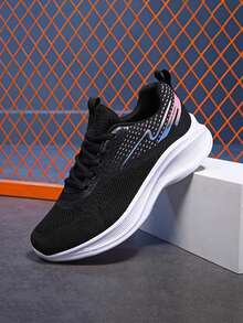 Women's Casual Sports Running Textile Shoes, Breathable Mesh Design, Anti-Slip MD Sole, Comfortable For Outdoor, Commute, Shopping In All Seasons - Black - View 4