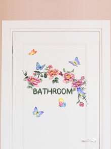 Floral English Bathroom Wall Sticker, Decorative Door Wall Poster For Bathroom, Living Room, Bedroom, Self-Adhesive Wall Decal Gifts Birthday Graduation Room Decor Home Decor Wall Decor Bathroom Decor Bedroom Decor Room Decoration Stuff Living Room Decor House Decor Home Decor Living Room Wall Art Wall Paper Stickers Personalised Stickers