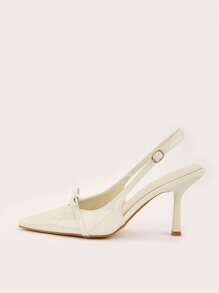 夏季派对宴会牛油果白色尖头蝴蝶结系带高跟鞋 - 白色 - 查看 2