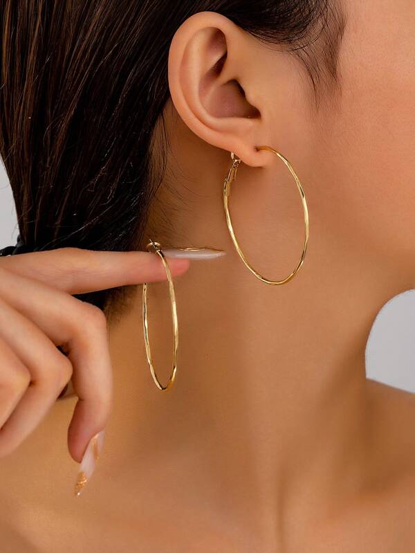 1 Pair Minimalist Geometric Engraved Round Hoop Earrings, Fashionable & Elegant