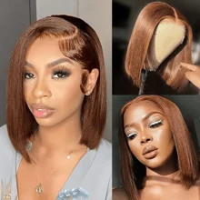 CEXXY Perruques Bob Chocolat 180% 13X4 HD Perruques Frontales en Dentelle Transparente Cheveux Humains 100% Cheveux Humains Pour Femme Perruque Pré-Plumée