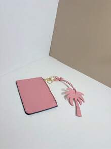1pc Solid Color PU Minimalist Elegant Palm Tree Shaped Zipper Cardholder Coin Purse Keyring Multifunctional Lightweight Portable Accessory For Students, Office Workers, Daily/Holiday Use, Gift For Girlfriend, Friend, Mom, Kids