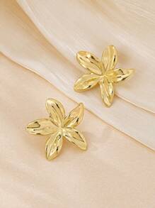 1 par de aretes de botón con diseño de flor, elegante y minimalista - Amarillo Oro - Ver 3