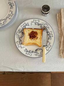 1pc French Vintage Ditsy Floral Lace Blue Ceramic Mug And Saucer Set, Everyday Home/Office Use Tea/Coffee Cup, Breakfast Oatmeal/Milk Bowl, Birthday/Holiday Gift