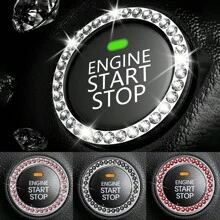 汽车内饰装饰标志贴纸闪亮汽车水晶水钻戒指配件（女士）汽车零件点火发动机启动按钮和钥匙点火启动器和旋钮戒指闪亮汽车水晶水钻戒指标志贴纸 - 1 PCS - 查看 1