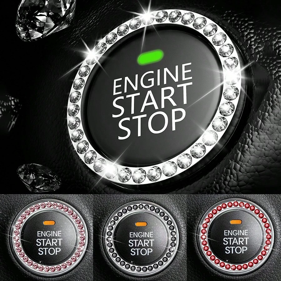 汽车内饰装饰标志贴纸闪亮汽车水晶水钻戒指配件（女士）汽车零件点火发动机启动按钮和钥匙点火启动器和旋钮戒指闪亮汽车水晶水钻戒指标志贴纸 - 1 PCS - 查看 1