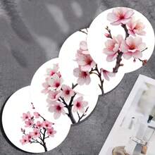 4pcs Colorful Floral Round Coasters, Colorful Printed Heat Insulation Mats, Vivid Butterfly Pattern Decor Coasters, Non-Slip Table Mats, Kitchen Supplies, Car Coasters, An Ideal Gift For Flower Lovers