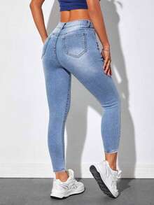 Pantalones de mezclilla elegantes, jeans y ropa de mujer Jeans ajustados de moda para mujer con tobillo elástico para uso diario - Gris - Ver 5