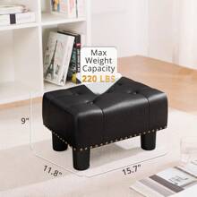 Small Tufted Foot Stool, Black Rivet Faux Leather Footrest With Plastic Legs, 9''H, Rectangle Foot Stools For Adult With Non-Slip Pads, Sofa Footstool For Living Room, Couch - Black - View 9