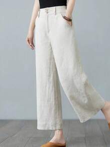 Women's Casual, Commuter-Friendly Solid Color Straight Leg Pants White Spring - White - View 3