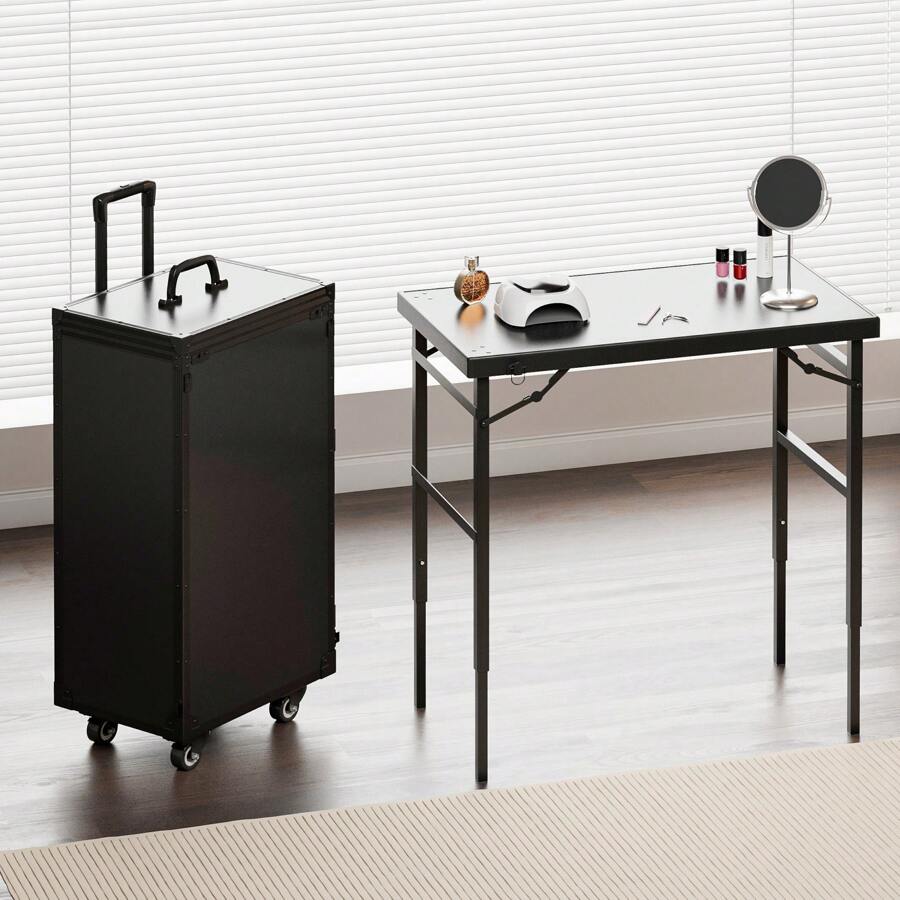 Manicure Trolley With Table, Manicure Table Foldable Traveling Nail Desk With Storage, Worktable And Mirror, Bluetooth Player Cosmetic Case Nail Table