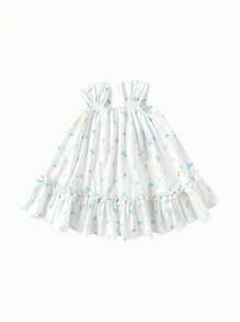 Balabala Girls' Sleeveless Summer Dress, Elegant & Breathable - White Green Tone - View 1