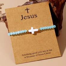 1PC/Casual Personalized/Minimalist Cross Pendant/Gold Bead, Colorful Bead Bracelet, Easter Limited Edition/Easter Card/Lucky Bracelet/Drawstring Design With Adjustable Length, Personalized Multifunctional Daily Accessory, Versatile, Gift For Family And Friends
