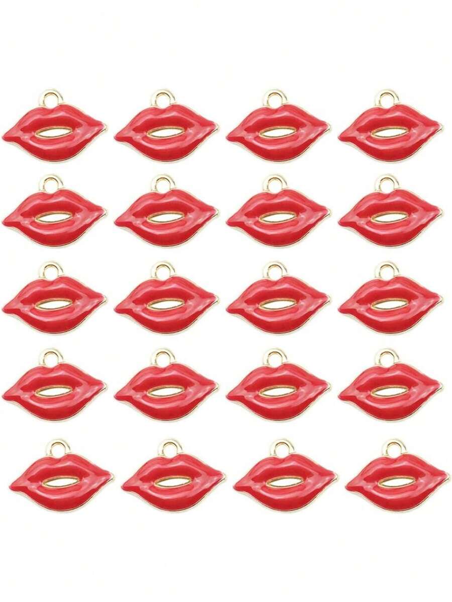 10 Pieces Alloy Red Lip Enamel Charms Pendants DIY Necklace Jewelry Accessories - Red - View 1