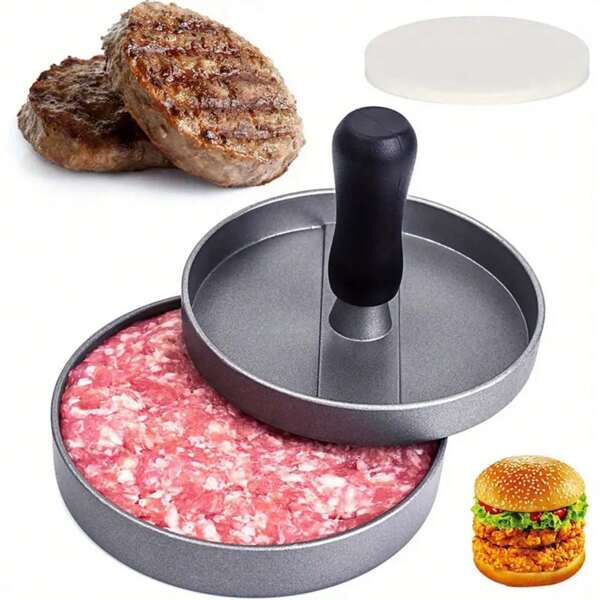 50pcs/100pcs Beef Patty Greaseproof Paper + Hamburger Press Set, Beef Paper Special Household Frozen Non-Stick Isolation Pad Paper Food Hamburger Steamer Paper Cheese Isolation Paper