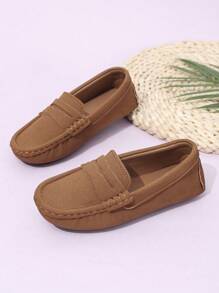 1 Pair Yellow Suede Fashion Casual Loafers For Kids, Suitable For School & Outdoor, Spring & Autumn - Yellow - View 2