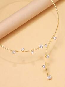 1pc New Metal Collar Necklace, Minimalist Design, Rhinestone Water Drop Pendant, Unique Accessory - Geometry - View 11