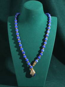 18K Gold Plated Vintage Copper Green & Blue Snake Shape Beaded Necklace & Earrings Jewelry Set With Rhinestone And Glass Beads