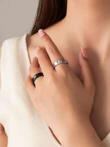 2pcs Fashionable Simple Charm Stainless Steel Moon Star Shaped Ring For Men, Woman,Couples, Daily Wear And Parties For Father Mother Dad Husband Boyfriend Father's Day Birthday Gift Festivals Jewelry Stackable Ring Statement Band Size 5-12 Summer Vacation Jewelry