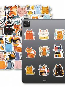 50pcs Cute Cartoon Cat Stickers - DIY Decoration, PVC Stickers, Suitable For DIY Scrapbook, Laptop, Water Bottle, Etc. - Reusable, Assorted Shapes And Colors, Perfect For Spring And Summer