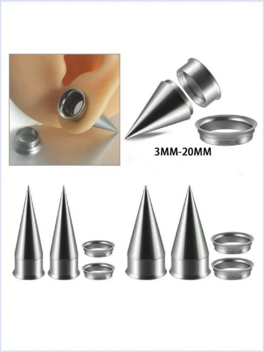 1 件/套不鏽鋼錐形和插頭擴張器耳朵拉伸套件,適合男士、女士