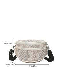 Fashion Double Zipper Fanny Pack, Women's Faux Leather Crossbody Bag With Wide Strap