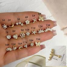 1 件时尚水钻不锈钢心形和雪花耳夹，适合女性日常佩戴、派对、旅行 - 耳環 - 查看 2