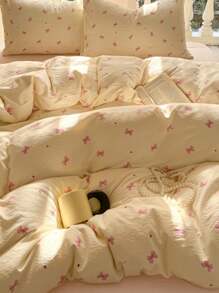 3 件套加厚涤纶清新印花可洗床上用品套装，适用于男孩/女孩宿舍、宿舍装饰（1 个羽绒被套、2 个枕套、无填充物）