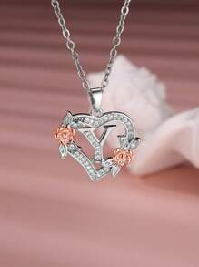 Tsnamer 1 Stück exquisiter Halskette mit kubischem Zirkonia-Initialen und herz-geschnitztem 26 Buchstaben A-Z sowie Blumen, Damen Schmuck für den täglichen Gebrauch