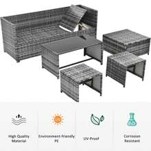 Flieks Lounge Set, Garden Furniture Set, Ratten Sofa, Seating Group, Patio Furniture, Grey - Grey - View 10