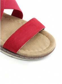 Women Low Wedge Heels Sandals Cross Strappy Slip On Flat Sandals Summer Comfortable Dressy Casual Vacation Walking Shoes Red - Đỏ - Xem 3