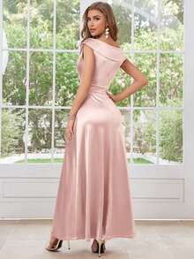 MUXXN Gaun Koktail Satin Leher V Vintage Era 1950-an - Baby Pink - View 2