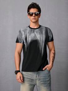 Playera De Manga Corta Impresa Carta De Gradiente Para Hombre - Negro - Ver 4