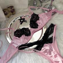 Pink PetitDoll Women's Contrast Lace Bra & Thong Lingerie Set - Pink - View 9