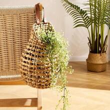 Wall Hanging Pocket Basket Open Weave Water Hyacinth Storage Belly Basket Decorative Boho Mounted Organizer Front Door Basket For Flower Plants - 2P_Original - View 5