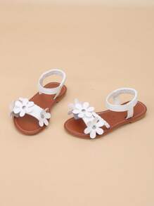 Nouvelles sandales plates à motif floral 2025 pour enfants, été - Blanc - Voir 5