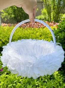 1 pieza Canasta grande para niña de las flores para bodas, canasta de boda de hadas, canasta de pétalos de marfil, confeti, dulces, suministros para fiestas, canasta de frutas, decoración del hogar, regalos, decoraciones de cumpleaños, decoraciones de fiesta, decoraciones de despedida de soltera, verano, playa, regreso a la escuela, suministros escolares, decoración de habitación
