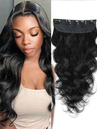 头发波浪夹式一体式人发接发 #1 夹式人发接发 标准纬纱波浪自然色巴西雷米人发带 5 个夹子