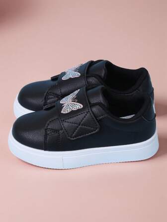 Kids' Fashion Wide Strap Hook And Loop Butterfly Sequin Casual Sneakers