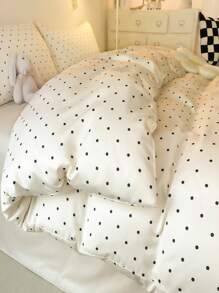 3-Piece Bedding Set(Without Filler) Including Duvet Cover With Bow, Dot, Heart Print, Blue