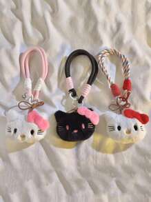 Sanrio 可爱 3D 卡通粉色蝴蝶结白色 KT 猫挂饰，编织短尼龙挂绳适合手机壳 DIY，创意手机包，流行 INS 风格，女士便携腕带 - 彩色 - 查看 2