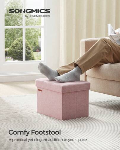  SONGMICS Storage Ottoman, Foldable Small Ottoman Foot Rest, 31 X 41 Cm Foot Stool, Ottoman With Storage, Load Up To 130 Kg, For Living Room, Bedroom, Dorm, Jelly Pink