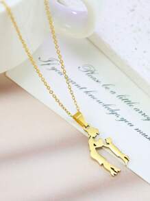 1 件不锈钢可爱卡通吊坠项链，女士时尚毛衣链，母亲节、圣诞节、日常穿着的理想礼物 - 金色 - 查看 11