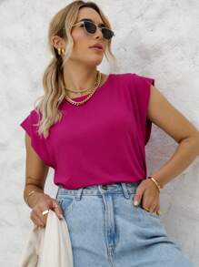 Women's Elegant Viscolycra Shoulder Pad Muscle Top - 粉色 - 查看 5