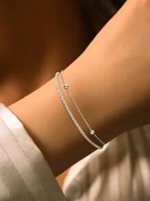 1pc Simple 925 Sterling Silver Small Round Diamond Bracelet Chain Bracelet Fine Jewelry Gift For Women Girlfriend Gift Fine Ladies Jewellery