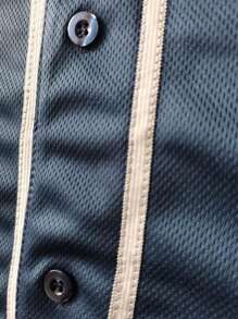 Men's Blue Baseball Jacket Size 44, Button Embroidery Sports T-Shirt