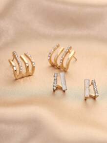 复古时尚耳饰 2 件套，水钻镶嵌不对称耳环，百搭合金首饰，送给朋友的最佳礼物